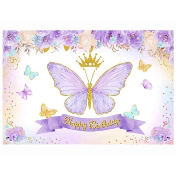 Kids Birthday Party Table & Photography Backdrop - Purple Butterfly, Kids Birthday Party Table & Photography Backdrop – Purple Butterfly