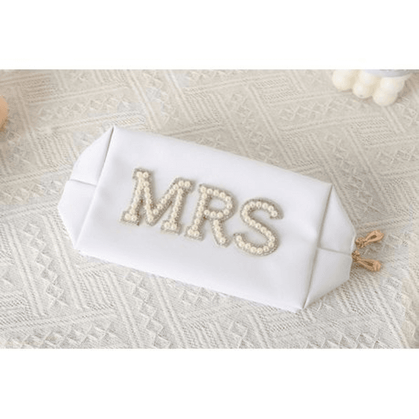 Pearl Detail Mrs Make-Up Bag, Pearl Detail Mrs Make-Up Cosmetics Bag