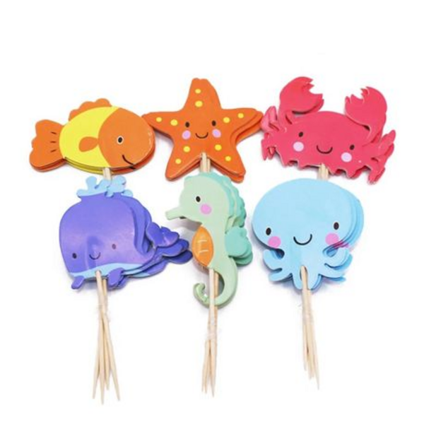 Ocean Themed Cupcake Toppers, Ocean Themed Cupcake Toppers – 24 Toppers