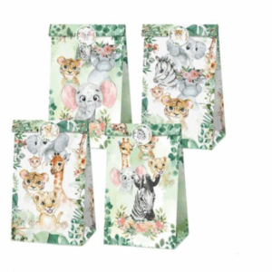 Party Favor Bags with Stickers - Baby Wild Animals Safari Theme - 12 Bags