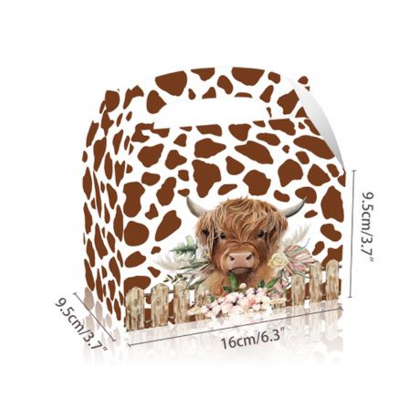 Party Favor Boxes - Highland Cow Theme - 12 Boxes, Party Favor Boxes – Highland Cow Theme – 12 Boxes