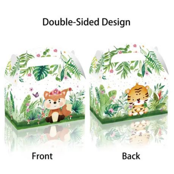 Party Favor Boxes - Greenery Wild Animals Theme, Party Favor Boxes – Greenery Wild Animals Theme – 12 Boxes