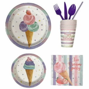 Party Paper Tableware / Cutlery Set - Ice Cream Theme (Set of 8)