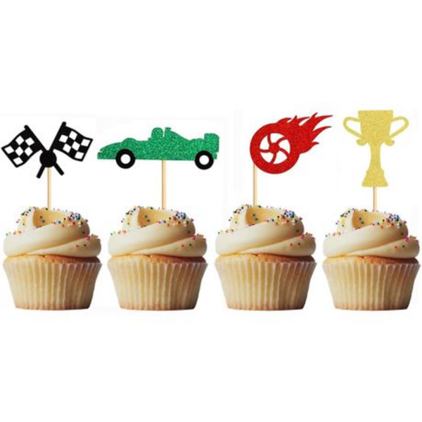 Glitter Race Car Themed Cupcake Toppers (12 Toppers), Glitter Race Car Themed Cupcake Toppers (12 Toppers)