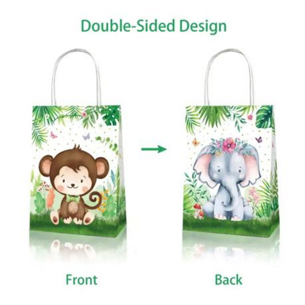 Party Favor Bags with Handles - Baby Safari Animals Theme, Party Favor Bags with Handles – Baby Safari Animals Theme – 12 Bags