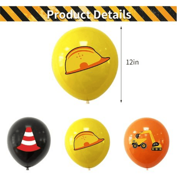 Latex Construction Balloon Set - 12 Balloons, Latex Construction Balloon Set – 12 Balloons