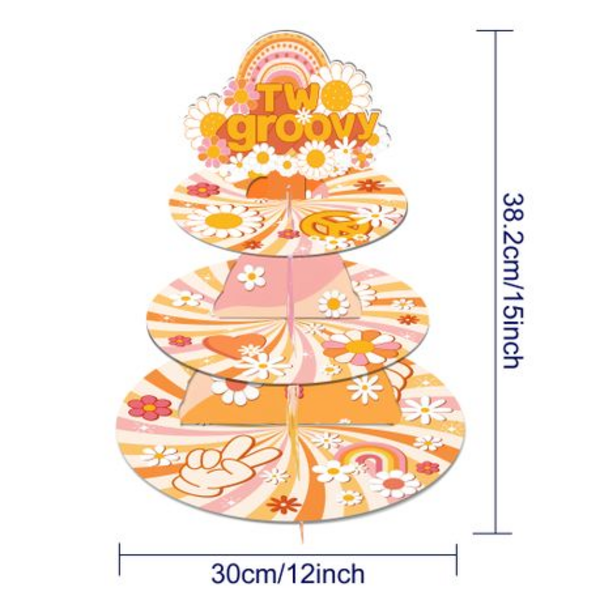 Kids Birthday Party 3 Tier Cupcake Stand - Two Groovy, Kids Birthday Party 3 Tier Cupcake Stand – Two Groovy
