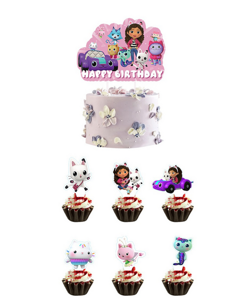Gabby's Dollhouse Themed Cake and Cupcake Topper Set, Gabby’s Dollhouse Themed Cake and Cupcake Topper Set (Set of 25)