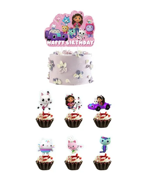Gabby's Dollhouse Themed Cake and Cupcake Topper Set (Set of 25