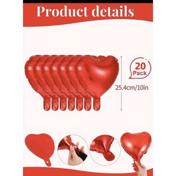Heart Foil Balloons Set, Red Heart Foil Balloons (Set of 20)