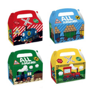Party Favor Boxes - All Aboard Train Theme - 12 Boxes