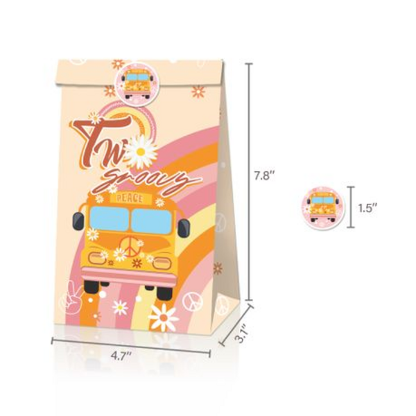 Party Favor Bags with Stickers - Two Groovy Hippy Theme - 12 Bags, Party Favor Bags with Stickers – Two Groovy Hippy Theme – 12 Bags