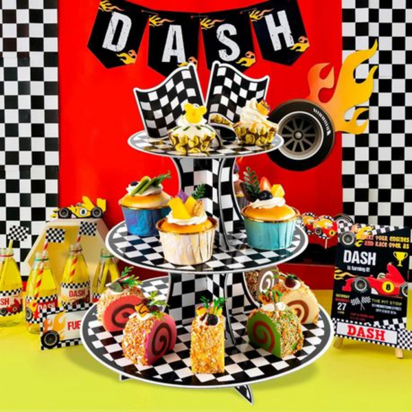 Kid's Birthday Party 3 Tier Cupcake Stand - Racing, Kid’s Birthday Party 3 Tier Cupcake Stand – Racing