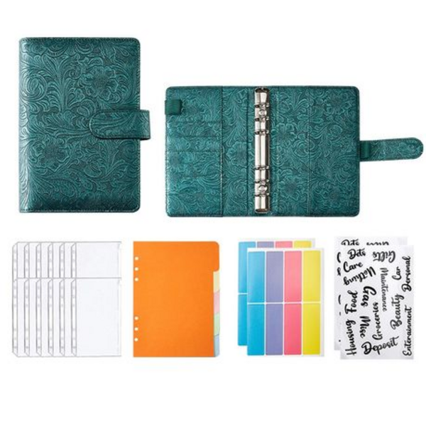 A6 PU Leather Budget Binder Notebook (Frilly Flower Design), A6 PU Leather Budget Binder Notebook (Frilly Flower Design)