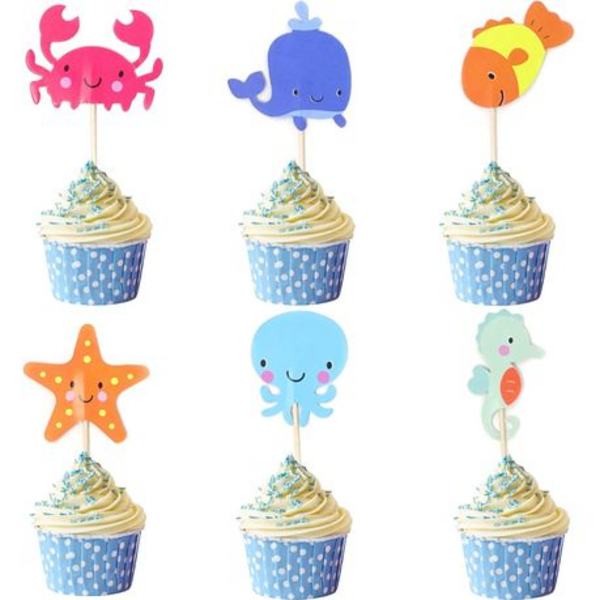 Ocean Themed Cupcake Toppers, Ocean Themed Cupcake Toppers – 24 Toppers