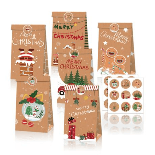 Party Favor Bags with Stickers - Christmas Theme - 12 Bags, Party Favor Bags with Stickers – Christmas Theme – 12 Bags