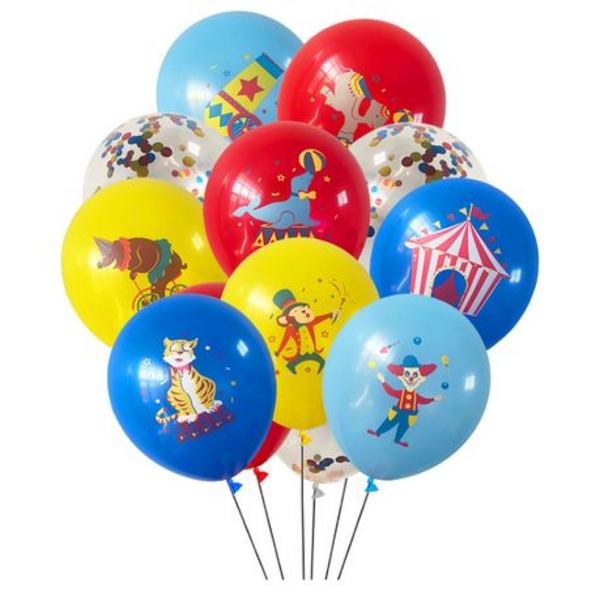 Circus Print Mixed Latex Balloon Set - 10 Balloons, Circus Print Mixed Latex Balloon Set – 10 Balloons