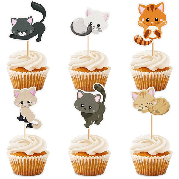 Cat Themed Cupcake Toppers, Cat Themed Cupcake Toppers (12 Topper)