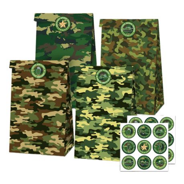 Party Favor Bags with Stickers - Camo / Army /Hunting Theme, Party Favor Bags with Stickers – Camo / Army /Hunting Theme (12 Bags)
