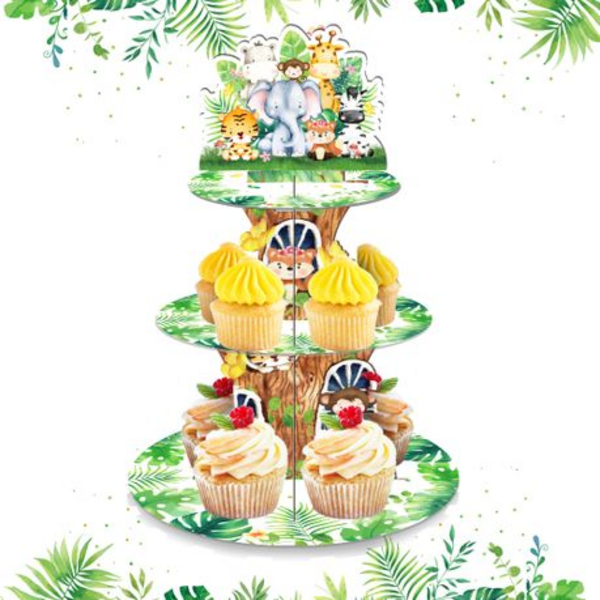 Kids Birthday Party 3 Tier Cupcake Stand - Safari, Kids Birthday Party 3 Tier Cupcake Stand – Safari