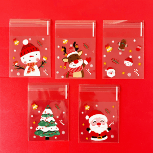 Small Plastic Treat Bags - Christmas Themed (100 Bags)