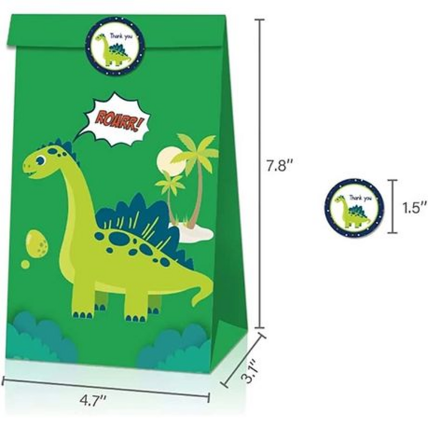 Party Favor Bags with Stickers - Dinosaur Theme, Party Favor Bags with Stickers – Dinosaur Theme (12 Bags)