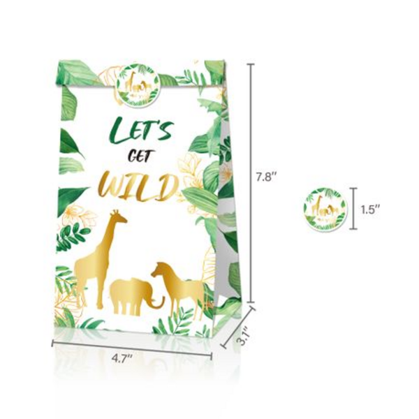 Party Favor Bags with Stickers - Lets Get Wild Safari Theme - 12 Bags, Party Favor Bags with Stickers – Lets Get Wild Safari Theme – 12 Bags