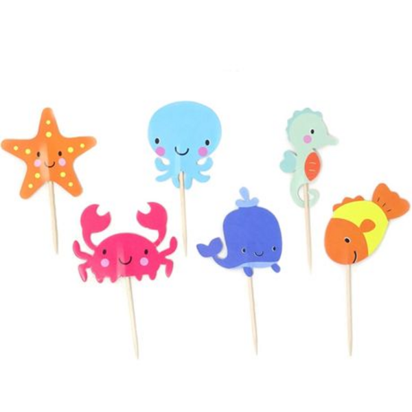 Ocean Themed Cupcake Toppers, Ocean Themed Cupcake Toppers – 24 Toppers