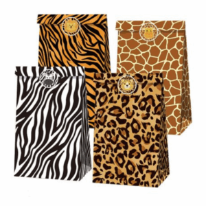 Party Favor Bags with Stickers - African / Zebra / Leopard Theme (12 Bags)
