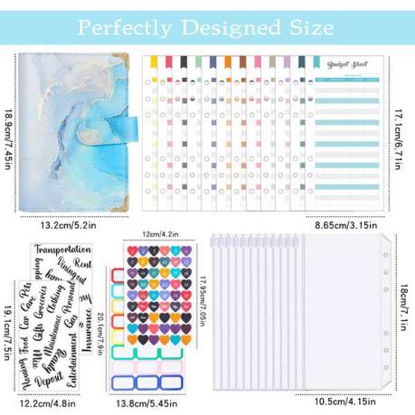 A6 PU Leather Budget Binder Notebook - Blue And Sliver Marble, A6 PU Leather Budget Binder Notebook – Blue And Sliver Marble