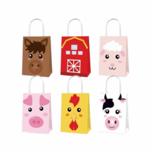 Party Favor Bags with Handles - Farm Animal Faces Theme - 12 Bags