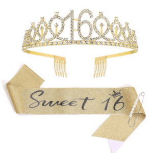 Birthday Sash and Crown Set - Sweet 16 - Gold