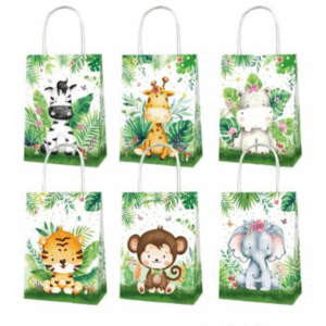 Party Favor Bags with Handles - Baby Safari Animals Theme - 12 Bags
