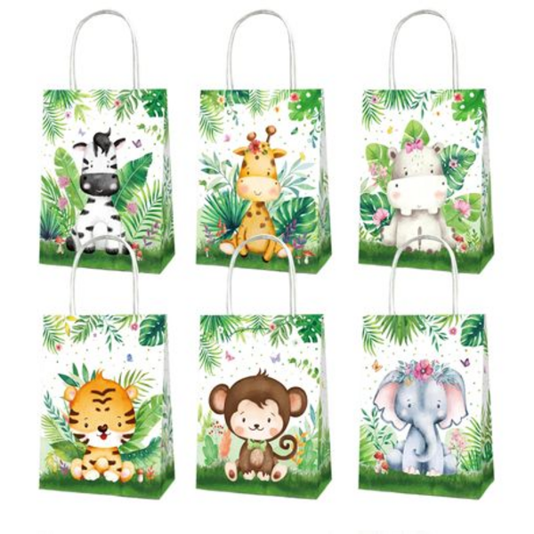 Party Favor Bags with Handles - Baby Safari Animals Theme, Party Favor Bags with Handles – Baby Safari Animals Theme – 12 Bags