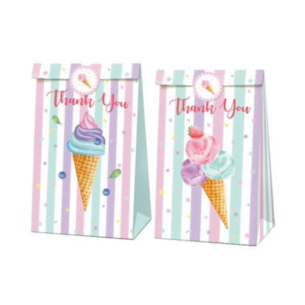 Party Favor Bags with Stickers - Ice Cream -12 Bags, Party Favor Bags with Stickers – Ice Cream -12 Bags