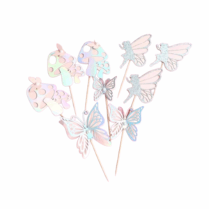 Iridescent Glitter Fairy Theme Cupcake Topper - 9 Toppers