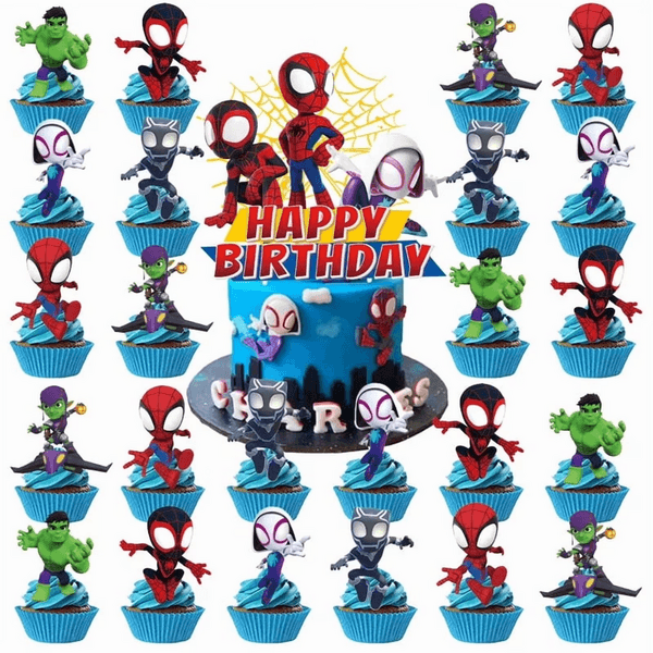 Spidey Themed Cake and Cupcake Topper Set (Set of 25), Spidey Themed Cake and Cupcake Topper Set (Set of 25)