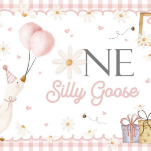 Small Kids Birthday Party Table and Photography Backdrop - Pink (One Silly Goose)