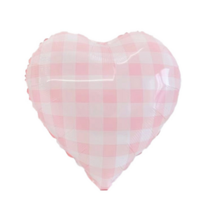 Gingham Heart Balloon - Pink