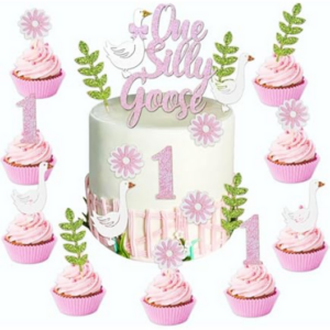 One Silly Goose Cake and Cupcake Topper Set - Pink (Set of 18)