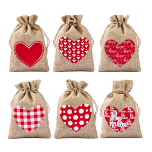 Hessian Heart Gift Bags (6 Bags)