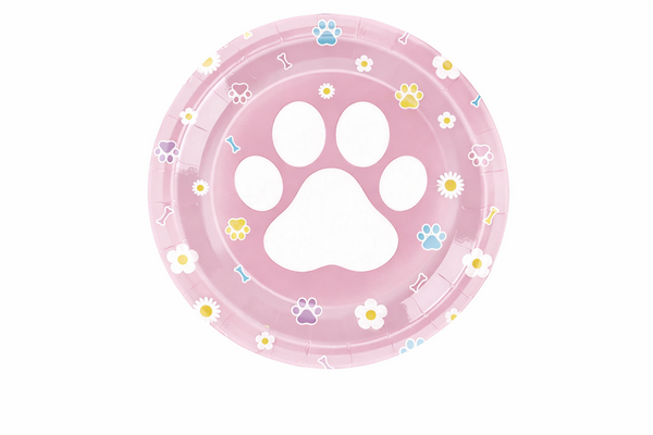 , Paw Themed Small Paper Plates – Pink (10 Plates)