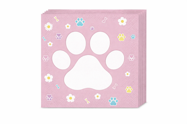 , Paw Themed Napkins – Pink (20 Napkins)
