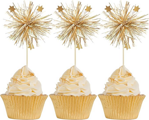 , Tinsel Cupcake Toppers – Gold (10 Toppers)