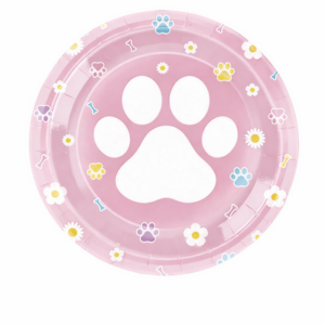 Paw Themed Large Paper Plates - Pink (10 Plates)