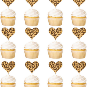 Leopard Heart Cupcake Toppers (12 Toppers)