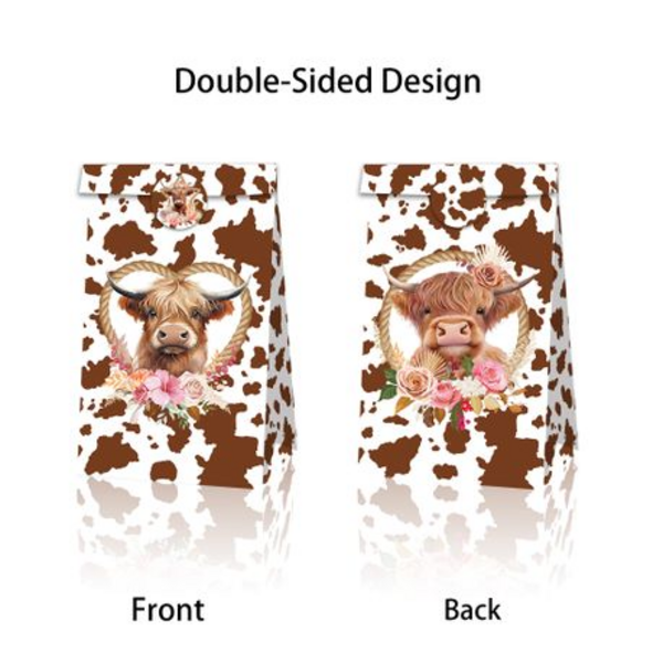 Party Favor Bags with Stickers- Highland Cow Theme - 12 Bags, Party Favor Bags with Stickers- Highland Cow Theme – 12 Bags