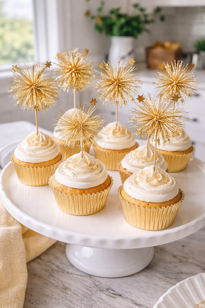 , Tinsel Cupcake Toppers – Gold (10 Toppers)