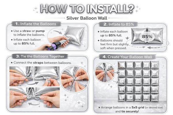 Foil Balloon Wall Backdrop - Silver, Foil Balloon Wall Backdrop – Silver