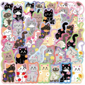 Waterproof Vinyl Stickers - Cat Themed (50 Stickers)